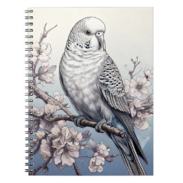 Parakeet in weichem blauem Notebook Notizblock