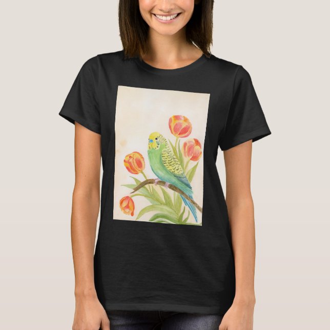 Parakeet with Tulips Exotic Pets T-Shirt (Vorderseite)