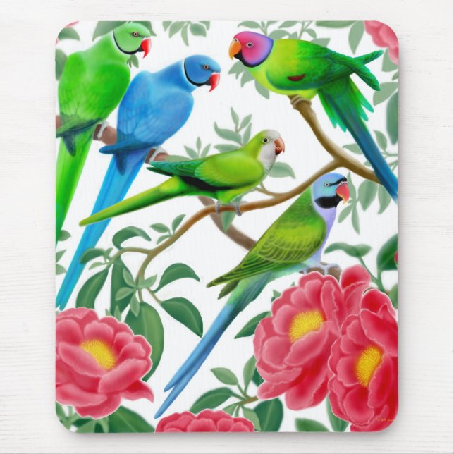 Parakeets und Pfingstrosen Mousepad (Vorne)