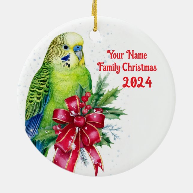 Paraket und Weihnachtsbow Keramik Ornament (Hinten)