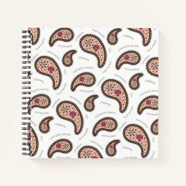 Paramecia Paisley Anpassbare Biologie Weiß Notizbuch (Vorderseite)