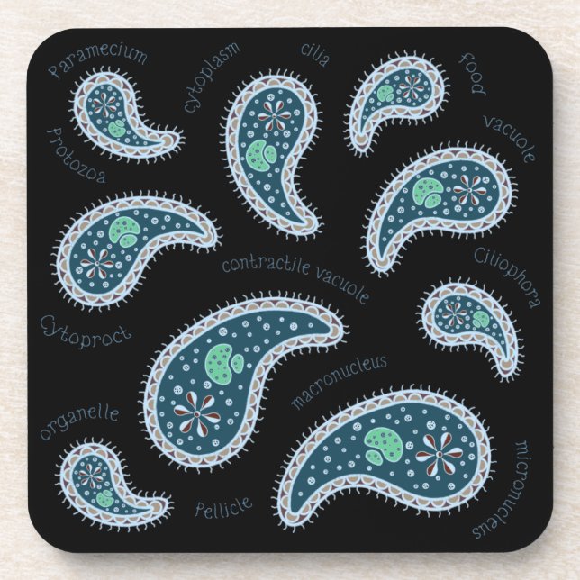 Paramecia Paisley Protozoan Biology Science Black Getränkeuntersetzer (Vorderseite)