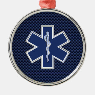 Paramedic des Lebens auf dem blauen Kohlenstoff-Fa Silbernes Ornament