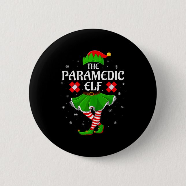 Paramedic Elf Christmas Family Girls Women Elf Squ Button (Vorderseite)