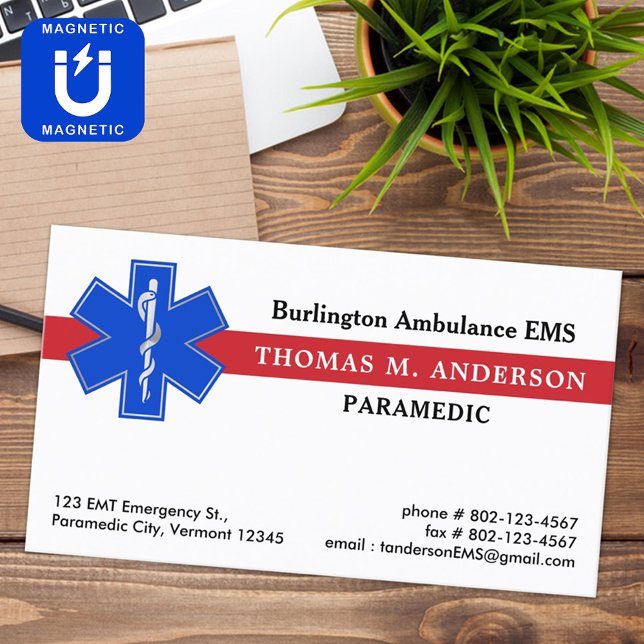 Paramedic EMS Ambulance Star of Life Custom Logo Magnetische Visitenkarte (Von Creator hochgeladen)