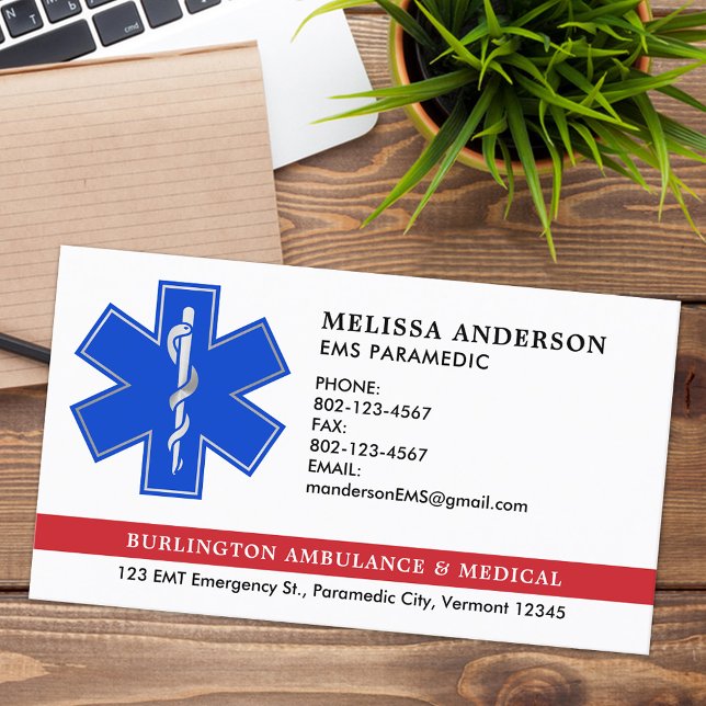 Paramedic EMS Ambulance Star of Life Custom Logo Visitenkarte (Von Creator hochgeladen)