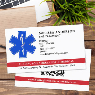 Paramedic EMS Ambulance Star of Life Logo QR Code Visitenkarte
