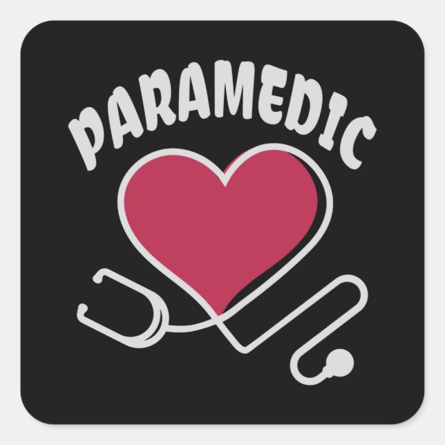 Paramedic Stethoskop mit Herz Quadratischer Aufkleber (Vorderseite)