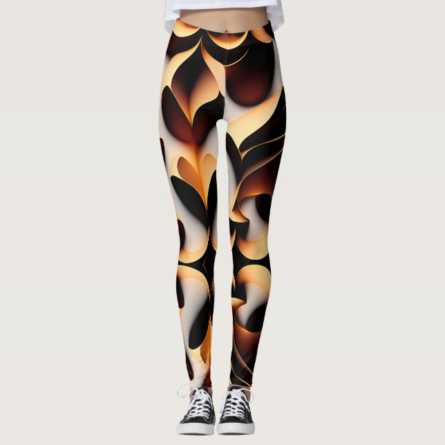 Parametric 3D Blume Gold Modernes Mosaikmuster Leggings (Vorderseite)