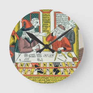 Paramoshka and Savoska (woodcut print) Runde Wanduhr