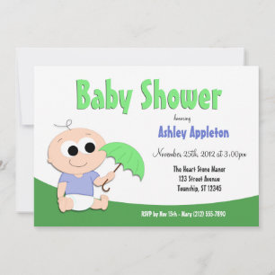 Parapluie Bébé Vert & Bleu - Invitations de douche