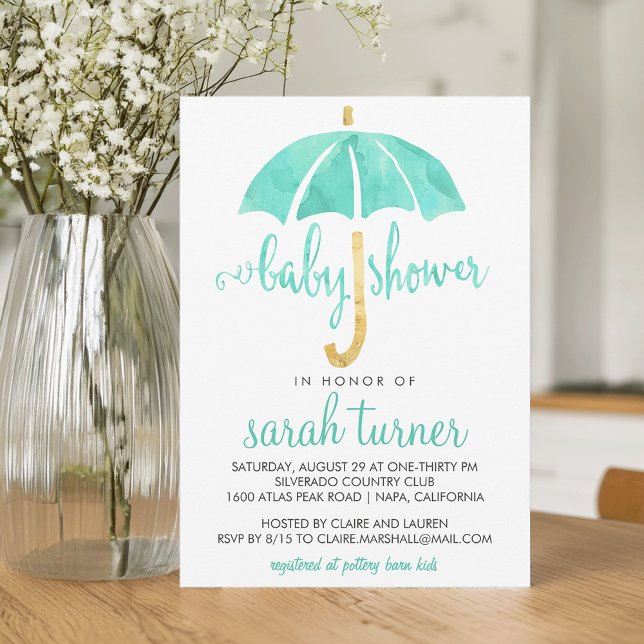 Parapluie de menthe Neutral Baby Shower Invitation (Créateur téléchargé)