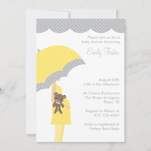 Parapluie Jaune Baby Shower Invitations (Devant)