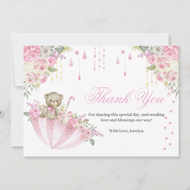 Parapluie rose Teddy Bear Bébé Saupoudrer Merci C (Devant)