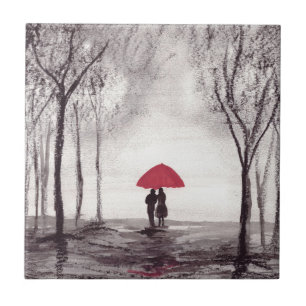 Parapluie Rouge Rustique amour couple carreau en c