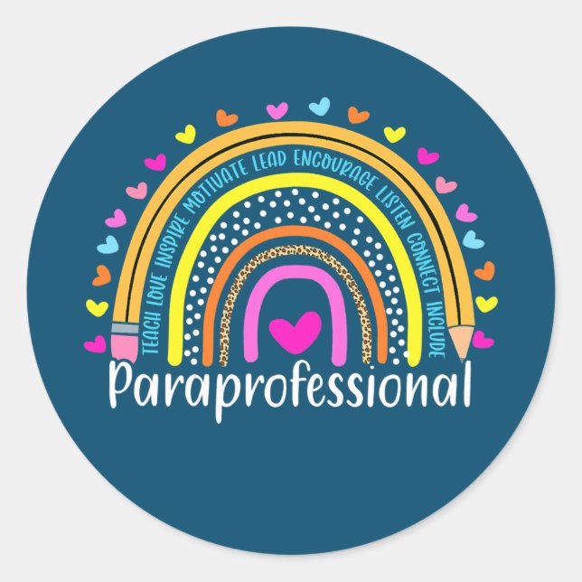 Paraprofessional Para Squad Leopard Rainbow Back Runder Aufkleber (Vorderseite)