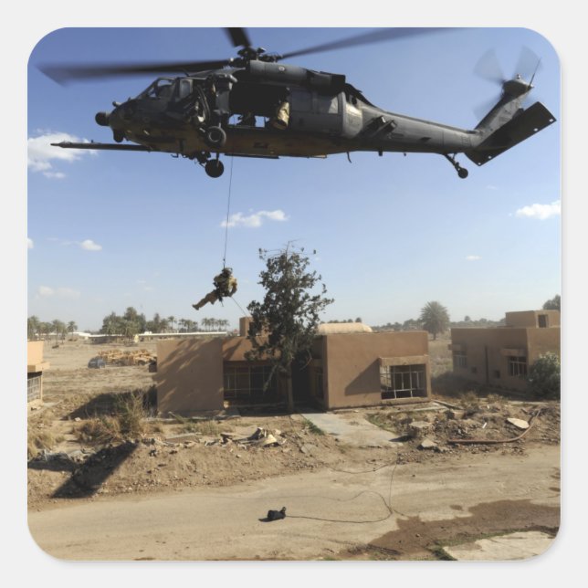 Parareskueman-Rappel aus einem HH-60 2 Quadratischer Aufkleber (Vorderseite)