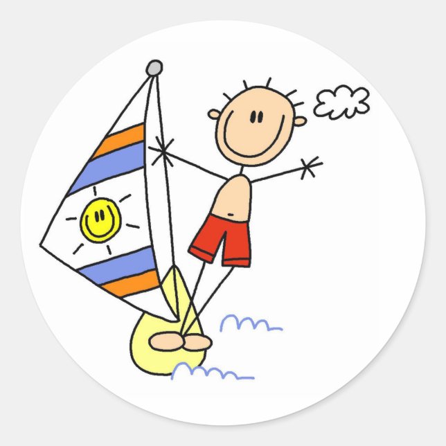 Parasailing-Strichmännchen Runder Aufkleber (Vorderseite)