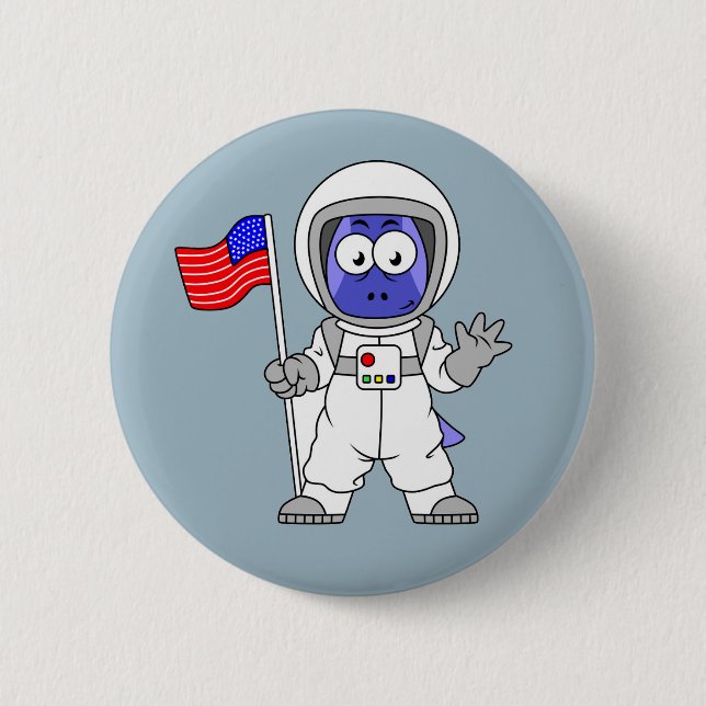 Parasaurolophus Astronautin mit amerikanischer Fla Button (Vorderseite)