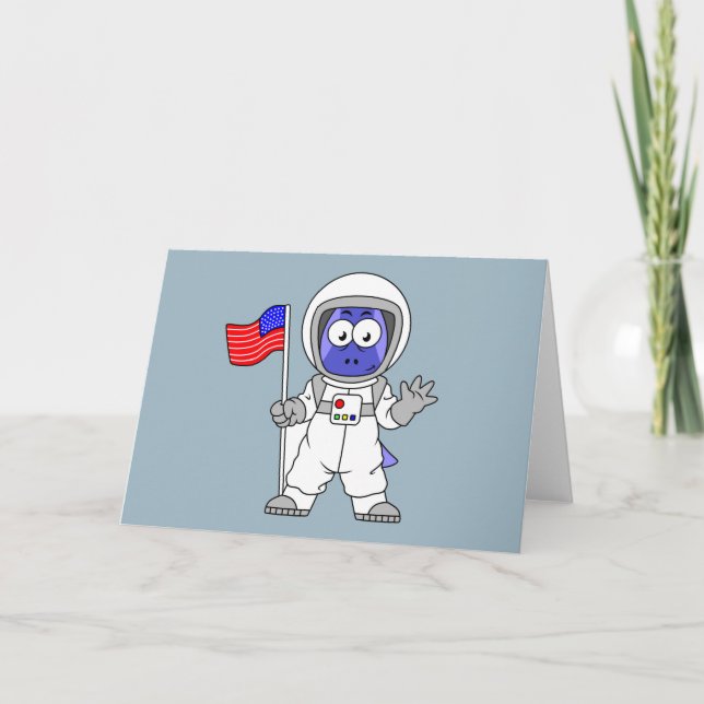 Parasaurolophus Astronautin mit amerikanischer Fla Karte (Vorderseite)