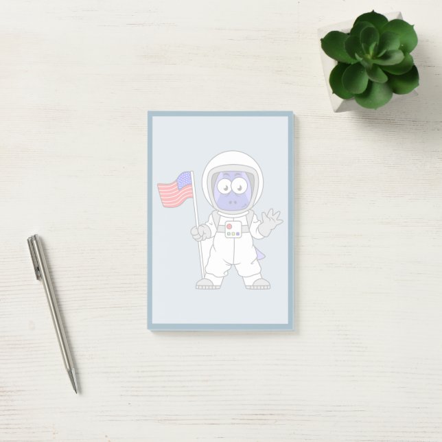 Parasaurolophus Astronautin mit amerikanischer Fla Post-it Klebezettel (Büro)