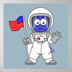 Parasaurolophus Astronautin mit amerikanischer Fla Poster