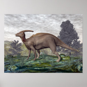 Parasaurolophus-Dinosaurier unter Gingko-Bäumen Poster