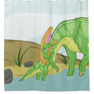 Parasaurolophus Mama und Baby Duschvorhang