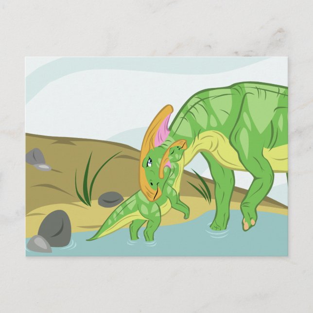 Parasaurolophus Mama und Baby Postkarte (Vorderseite)