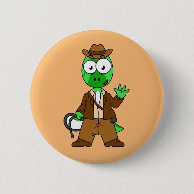 Parasaurolophus, verkleidet als Indiana Jones. Button (Vorderseite)