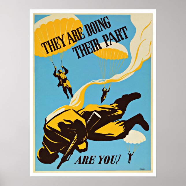 Paratroop Parachute des Zweiten Weltkriegs - Vinta Poster (Vorne)