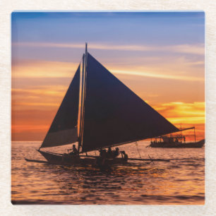 Paraw Segeln am Sonnenuntergang Philippines Glasuntersetzer