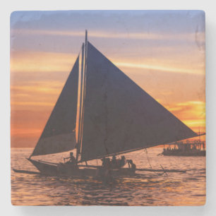 Paraw Segeln am Sonnenuntergang Philippines Steinuntersetzer