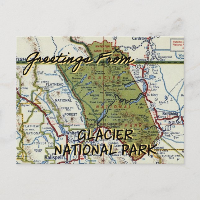 Parc national du Glacier Carte Vintage (Devant)