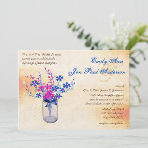 Parchment Pink und Navy Wild Blume Mason Jar Einladung