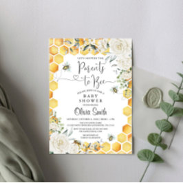 Parents à Abee White Floral Baby shower Invitation
