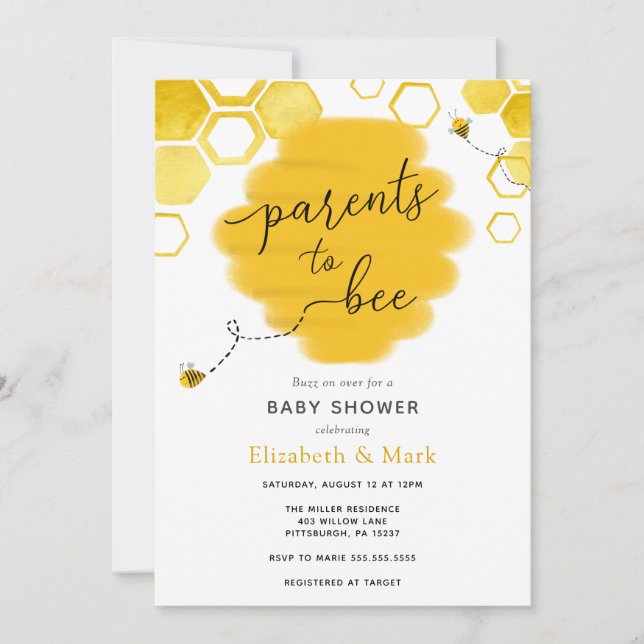 Parents à Bee Baby shower Invitation (Devant)
