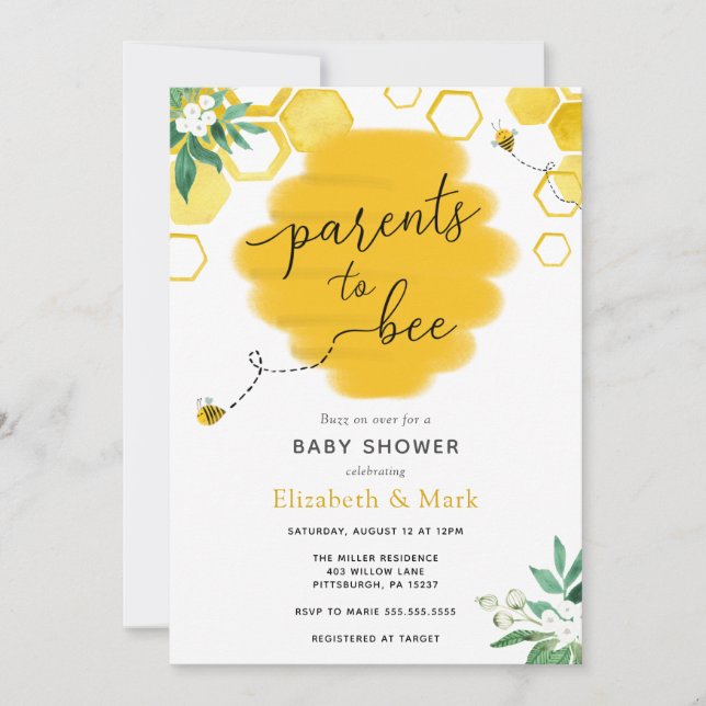 Parents à Bee Baby shower Invitation (Devant)