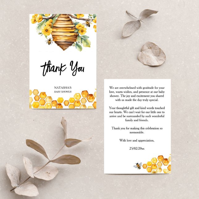 Parents à venir shower de bébé de printemps merci (Parents to bee spring bee baby shower thank you card yellow flowers bee hive honey bees thank you)