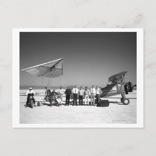 Paresev 1-A und Schleppseil Flugzeug mit Crew und  Postkarte (Vorderseite)
