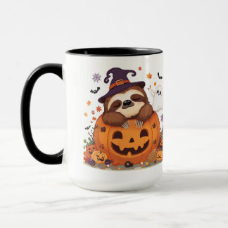 Paresseux mignon d'Halloween savourant une tasse d
