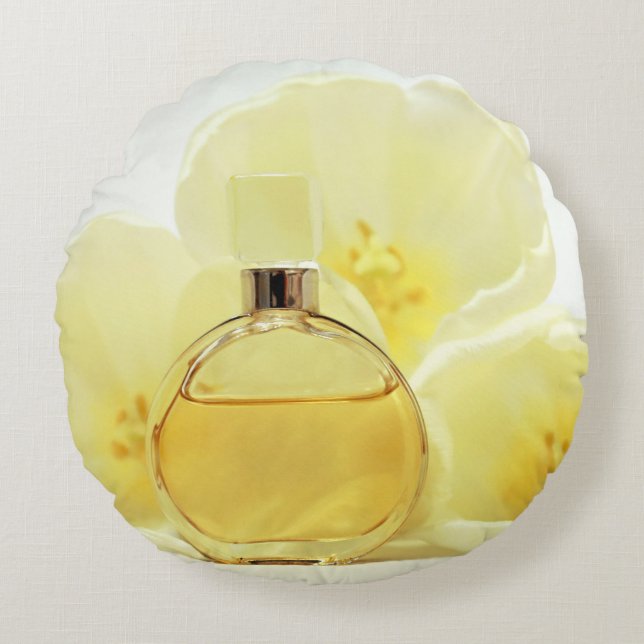 Parfüm & weiche gelbe Blumen Rundes Kissen (Vorderseite)