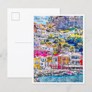 Parga Preveza Griechenland Jahrgang Reise Aquarell Postkarte