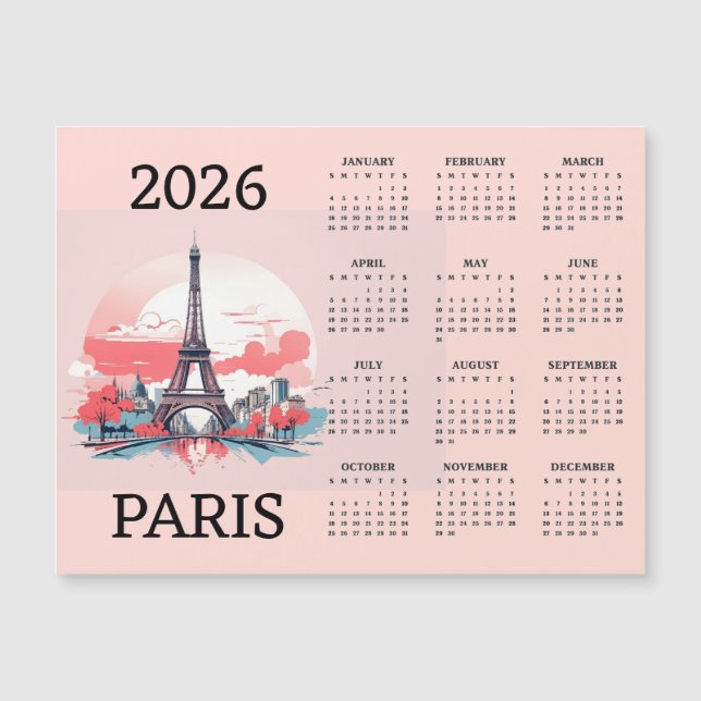 Paris 2026 Kalender Magnetkarte (Vorderseite)