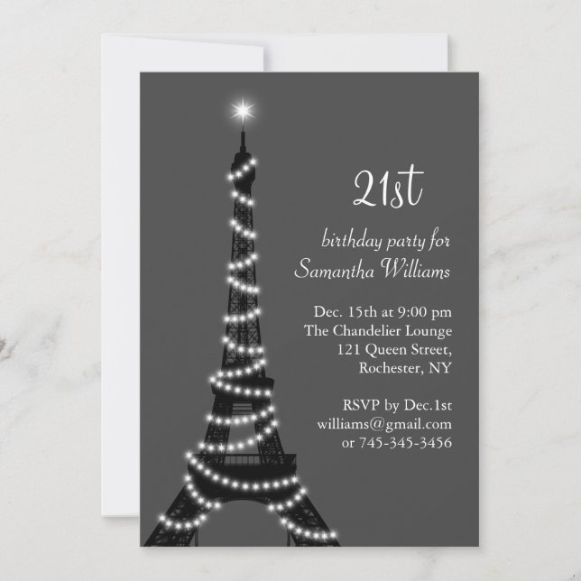 Paris à la nuit 21e Invitation d'anniversaire (Devant)