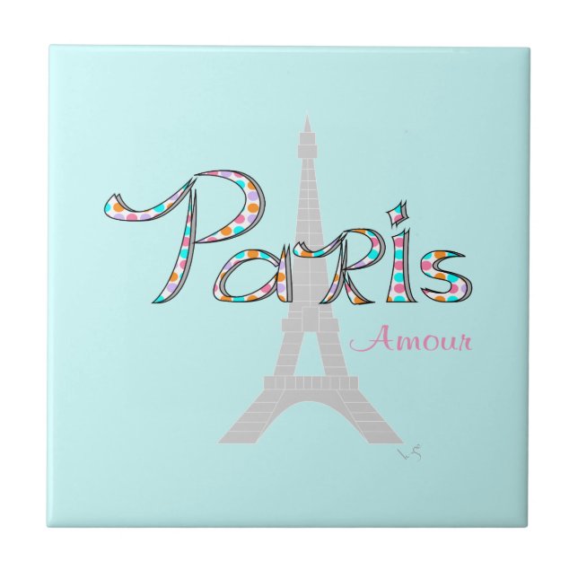 PARIS Amour mit Eiffelturm Fliese (Vorderseite)