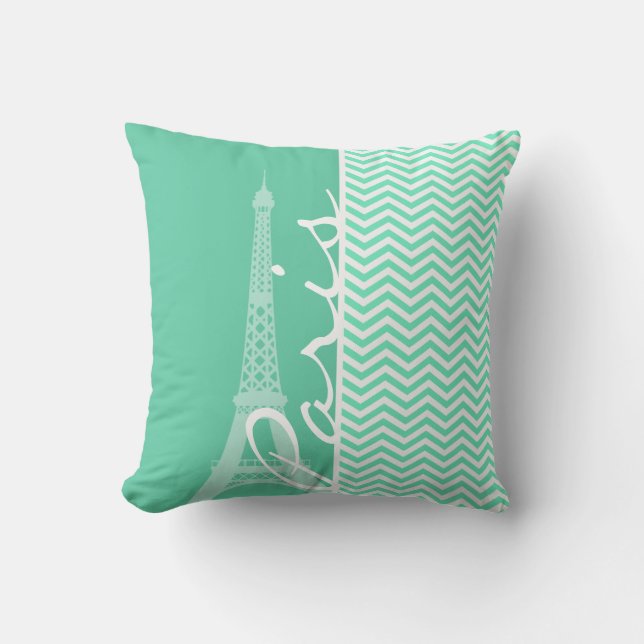 Paris; Aquamarine Zickzack Kissen (Vorderseite)
