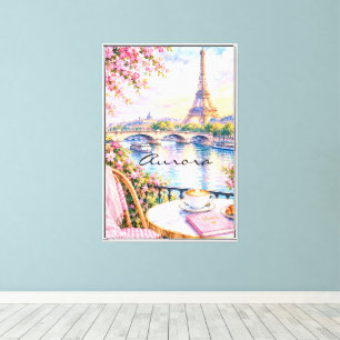 Paris Aquarell Eiffelturm Rosa Floral Französisch Leinwanddruck