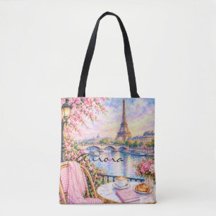 Paris Aquarell Eiffelturm Rosa Floral Französisch Tasche
