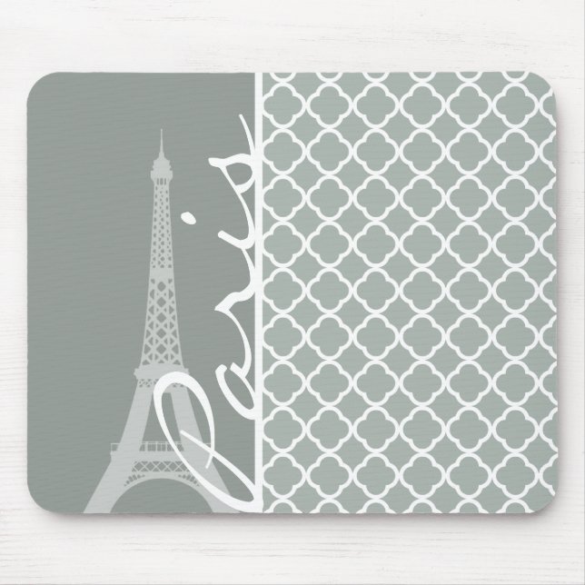 Paris; Ash Graue marokkanische Quatrefolie Mousepad (Vorne)